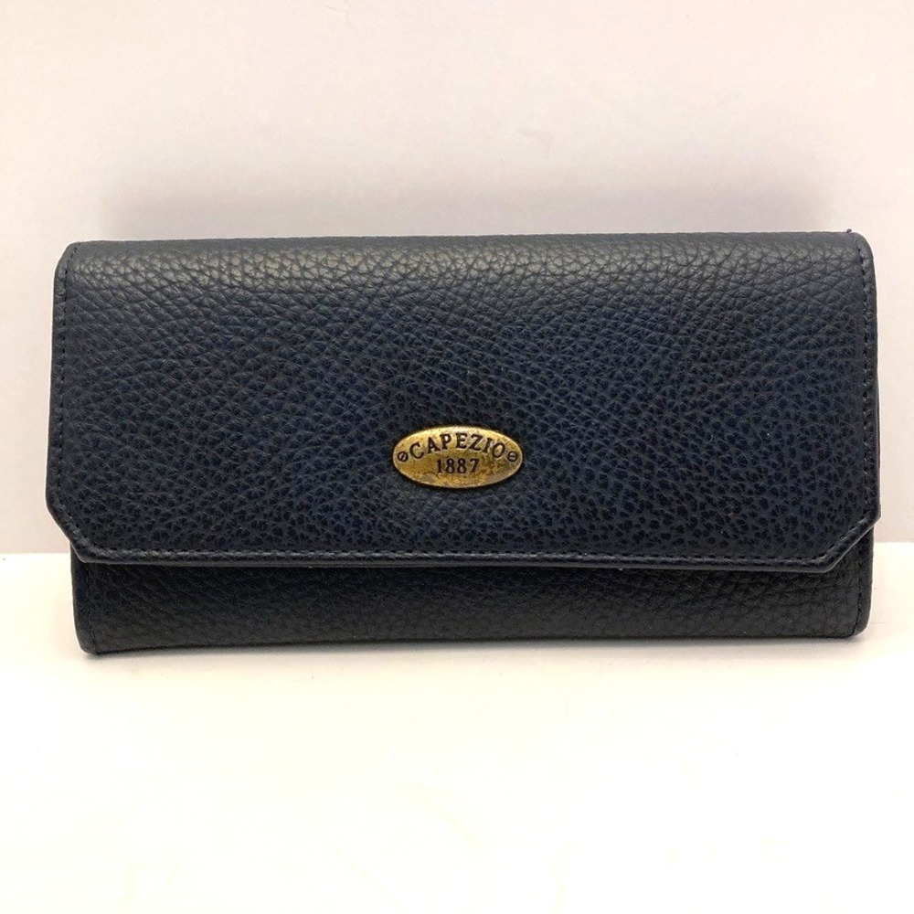 Capezio Navy Blue Pebbled Leather Wallet Vintage New Checkbook Credit Card‎ Snap